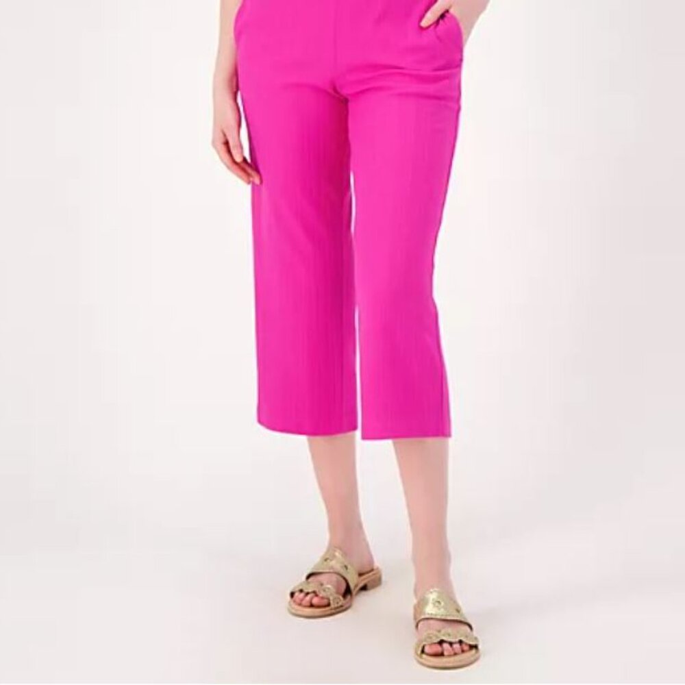Isaac Mizrahi Live! Regular Textured Knit Crop Pants Pink Small A608120